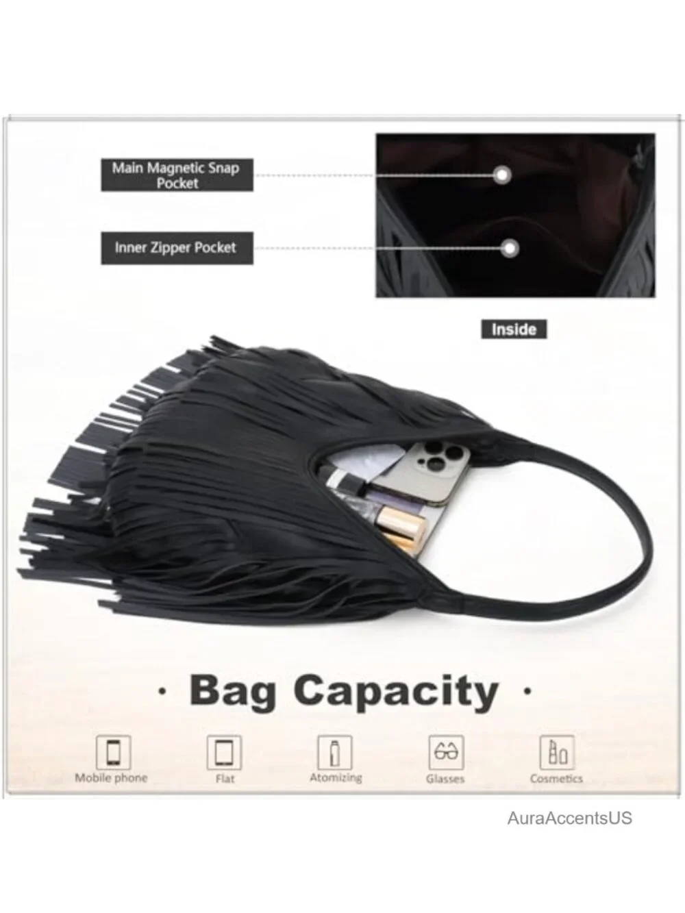 Vintage Fringe Hobo Shoulder Bag PU Leather Tassel Purse